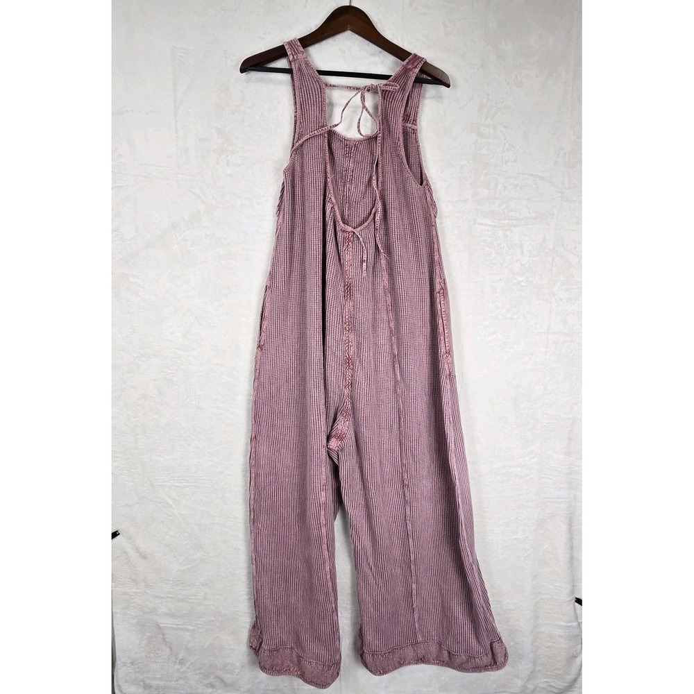 Free People Callie One-Piece Jumpsuit Wide-Leg Waffle Rose FP ONE Size Large - Picture 9 of 12